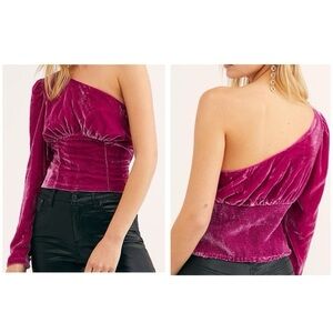 Free People Fuchsia Pink Velvet One Sleeve Shirt Top Small